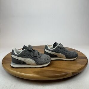 Little Kids Puma Vista V Gray Leather Comfort Casual Sneakers Shoes Size 8 C GUC